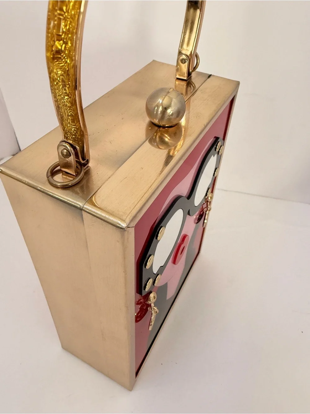 Novelty Red & Pink Face Clutch with Gold Hardware